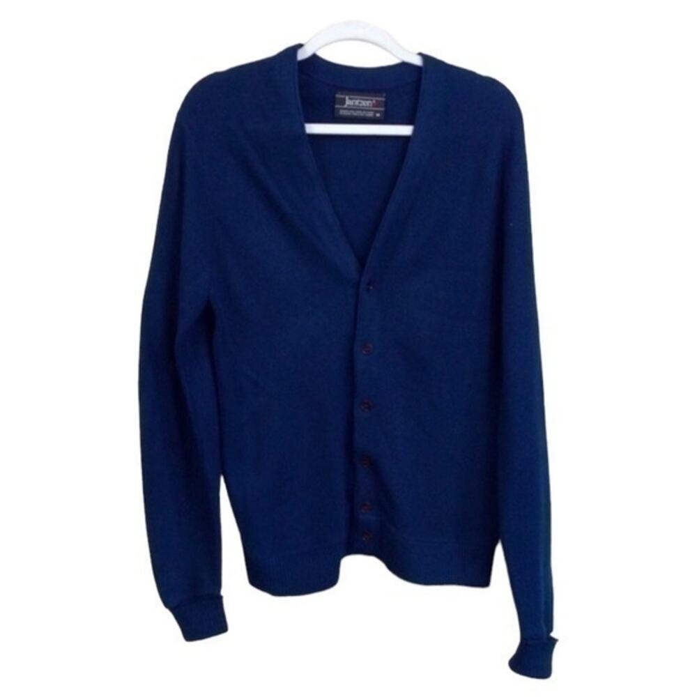70’s Jantzen cardigan. Navy blue medium. V neck. Vintage